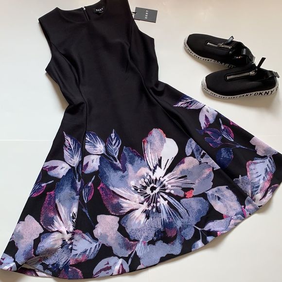 DKNY Floral Scuba Fit & Flare Dress Size 4 - Picture 2 of 7
